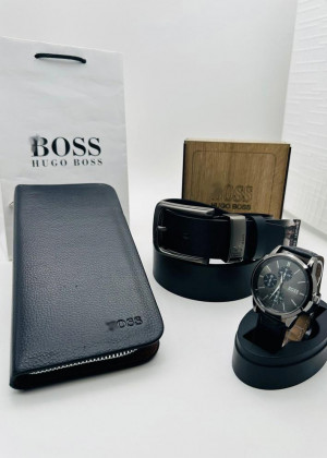 Подарочный набор для мужчины ремень, кошелек, часы + коробка #21144836