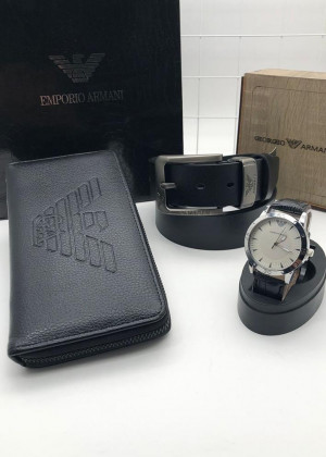 Подарочный набор для мужчины ремень, кошелек, часы + коробка #21144854