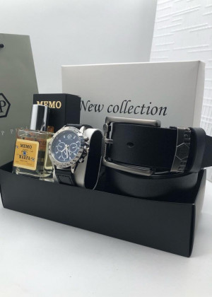 Подарочный набор для мужчины ремень, часы, духи + коробка #21177487
