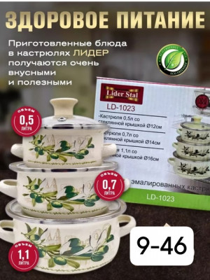 Набор эмалированных кастрюль с крышками Зшт #22936398