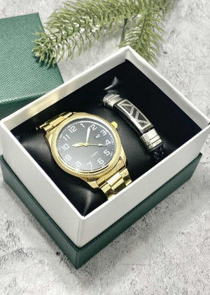 Подарочный набор для мужчины часы и браслет + коробка #23245248