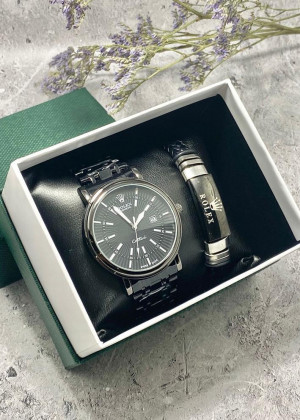 Подарочный набор для мужчины часы и браслет + коробка #23245250