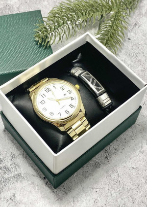 Подарочный набор для мужчины часы и браслет + коробка #23245254