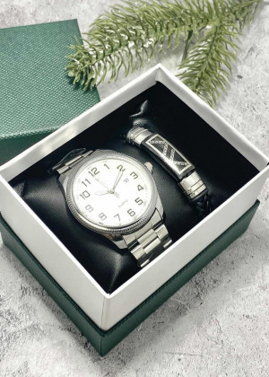 Подарочный набор для мужчины часы и браслет + коробка #23245255