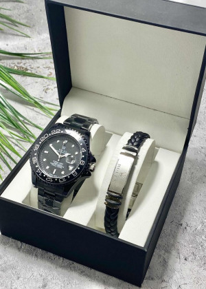 Подарочный набор для мужчины часы и браслет + коробка #23245259