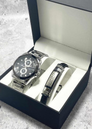 Подарочный набор для мужчины часы и браслет + коробка