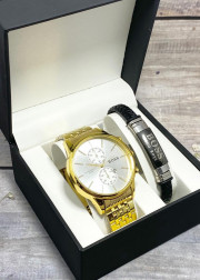 Подарочный набор для мужчины часы и браслет + коробка
