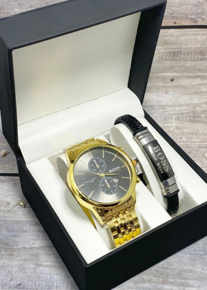 Подарочный набор для мужчины часы и браслет + коробка #23245287