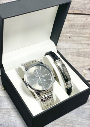Подарочный набор для мужчины часы и браслет + коробка #23245288