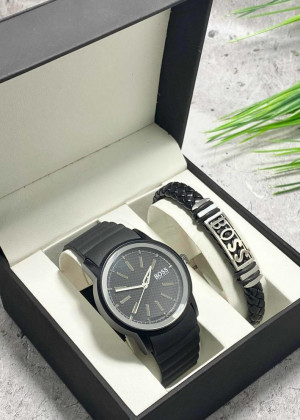 Подарочный набор для мужчины часы и браслет + коробка #23245291