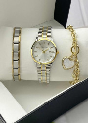 Подарочный набор для женщин часы, 2 браслета + коробка