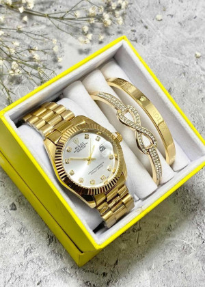 Подарочный набор для женщин часы, 2 браслета + коробка 23304579