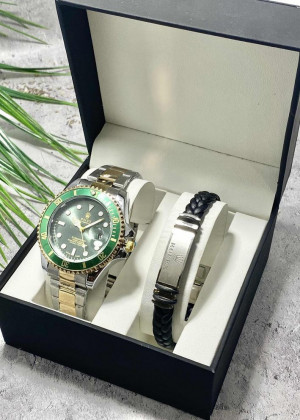 Подарочный набор для мужчины часы и браслет + коробка #23304806