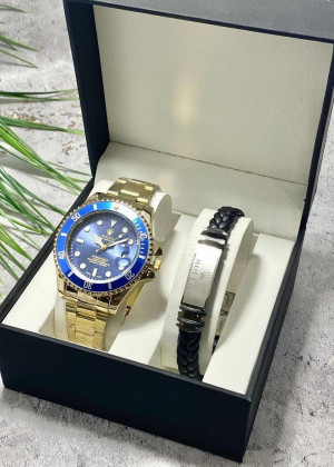 Подарочный набор для мужчины часы и браслет + коробка #23304809