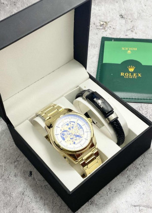 Подарочный набор для мужчины часы и браслет + коробка #23304817