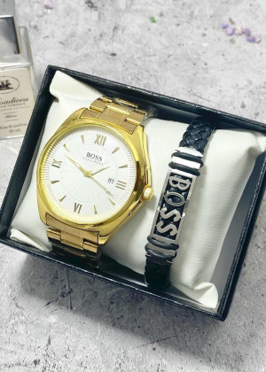 Подарочный набор для мужчины часы и браслет + коробка #23304826