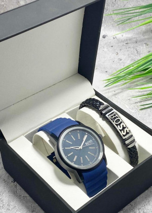 Подарочный набор для мужчины часы и браслет + коробка #23304830