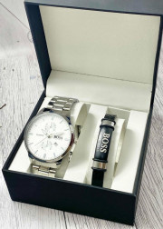 Подарочный набор для мужчины часы и браслет + коробка